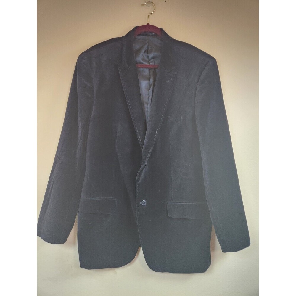 Alfani Velvet Velour Sport Coat Blazer Mens XL Black Notch Lapel 2 Button Retro